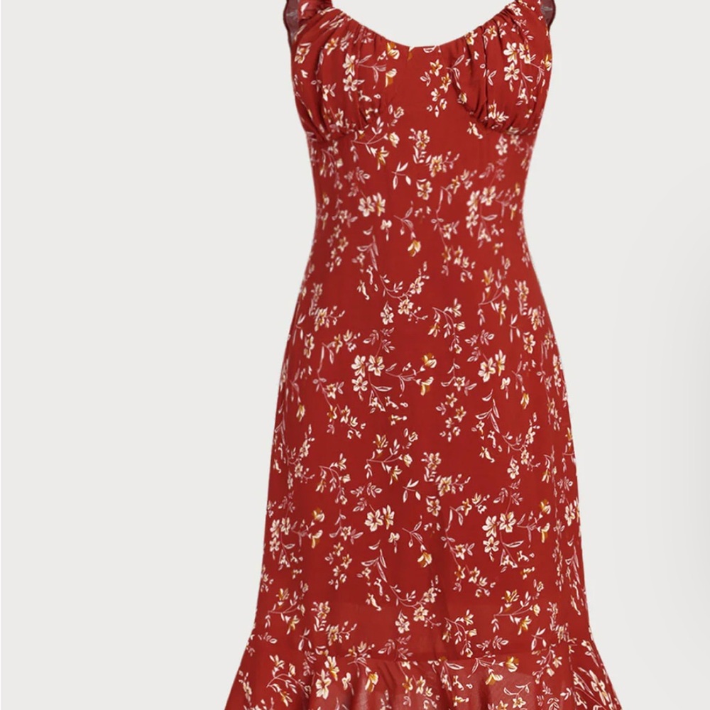 Chic Floral Midi Dress in Red